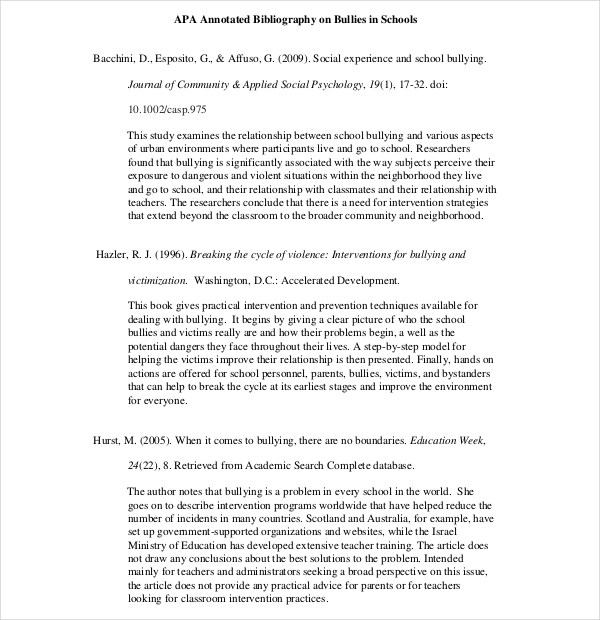 annotated bibliography apa format example