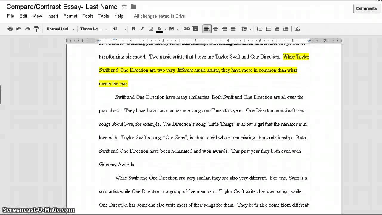 Compare and contrast essay outline