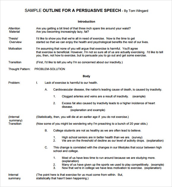 Persuasive speech outline